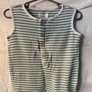 Little Planet Organic Cotton Green & Cream Striped Baby Romper w/ Wooden Buttons